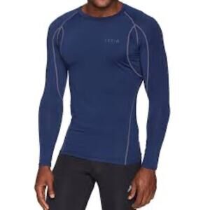 Tesla Men’s Long Sleeve Compression Shirt Navy Blue Gray Stitching Sz Small NWTS